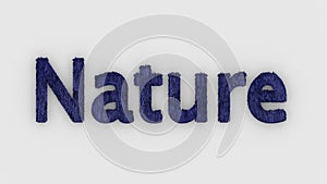 Nature - 3d word violet on white background. fresh Grass letters isolated illustration. nature animals and mother, ecosystem and
