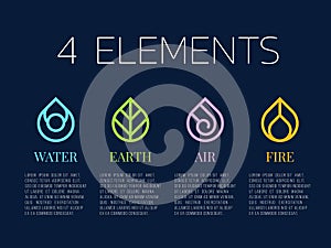 Nature 4 elements in Coil line border abstract drop water icon sign. Water, Fire, Earth, wind. vector design