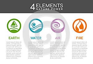 Nature 4 elements nature power with Circle line abstract style sign. Water, Fire, Earth, air. vector design