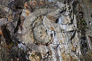 Nature Abstract: Pattern Created by Cracks and Crevices in a Solid Rock Wall