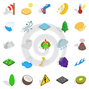 Nature activity icons set, isometric style