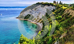 Nature and Adriatic sea in Strunjan National Park in Slovenia