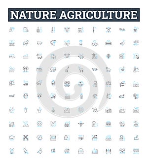 Nature agriculture vector line icons set. Farming, Agriculture, Nature, Crops, Irrigation, Cultivation, Planting