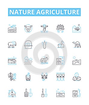 Nature agriculture vector line icons set. Farming, Agriculture, Nature, Crops, Irrigation, Cultivation, Planting