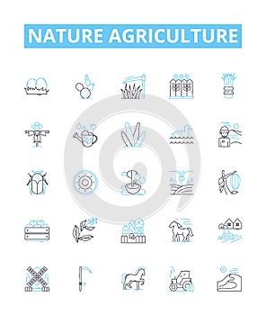 Nature agriculture vector line icons set. Farming, Agriculture, Nature, Crops, Irrigation, Cultivation, Planting