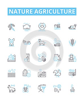 Nature agriculture vector line icons set. Farming, Agriculture, Nature, Crops, Irrigation, Cultivation, Planting