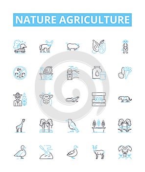 Nature agriculture vector line icons set. Farming, Agriculture, Nature, Crops, Irrigation, Cultivation, Planting