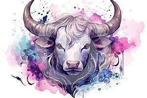 Nature animal watercolor bull wildlife symbol cow wild design head illustration horn art background