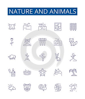 Nature and animals line icons signs set. Design collection of Nature, Animals, Fauna, Flora, Wildlife, Habitat