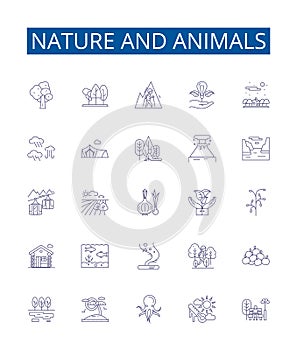 Nature and animals line icons signs set. Design collection of Nature, Animals, Fauna, Flora, Wildlife, Habitat