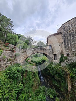 Nature and architecture in Southern France (Saint-Guilhem-le-Désert). Medieval town