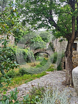 Nature and architecture in Southern France (Saint-Guilhem-le-Désert) Medieval Town