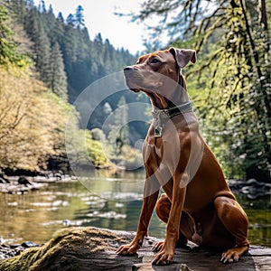 nature as a majestic dog strikes a pose in the heart of a lush forest.