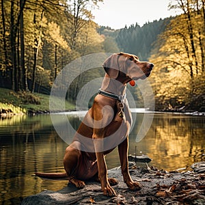 nature as a majestic dog strikes a pose in the heart of a lush forest.