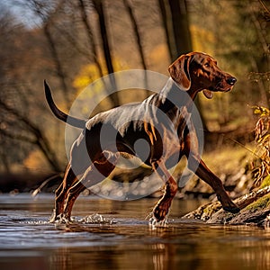 nature as a majestic dog strikes a pose in the heart of a lush forest.