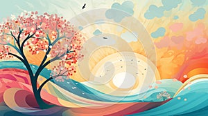 Nature background. Illustration for backdrops banners prints posters murals and wallpaper design