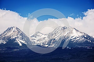 Nature background of mighty high tatra ridge in spring at high noon