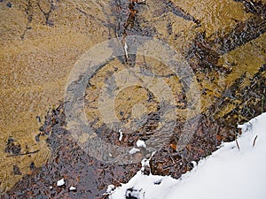 rippling water of a creek with brown soil