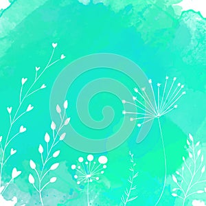 Nature background with white hand drawn plants
