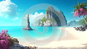 Nature beauty blue water sandy coastlines and majestic mountains Ai Generated