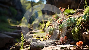 Nature beauty in a green landscape, fresh and uncultivated, blossoms generated by AI