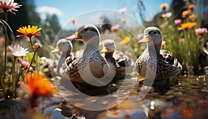 Nature beauty Mallard duck quacking in a fresh water pond generated by AI