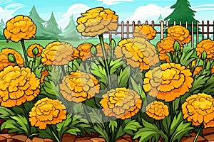 Nature beauty plant gardening spring background yellow marigold colorful green blooming flower flora