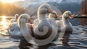 Nature beauty reflected in the tranquil pond, animals in harmony generated by AI