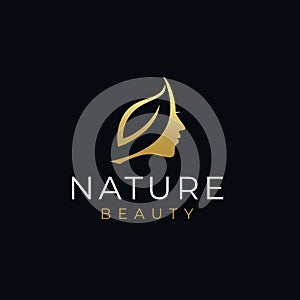 Nature Beauty woman face leaf logo design