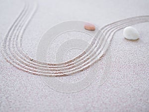 Nature Calm Spa Abstract Background Concept Texture Pattern Design Pebble Zen Garden,White Sand Beach with Wave Line Circle Japan,