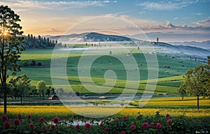 Nature camping tent in summer Landscape