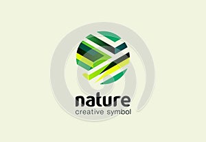 Nature care creative symbol. Field bio plantation, green eco farm concept. Abstract business logo. Agriculture circle