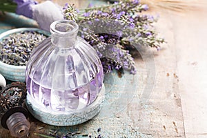 Nature cosmetics, handmade preparation of essential oils, parfums, creams, soaps from fresh and dried lavender flowers, French ar