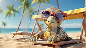 nature design cartoon turtle comedian beach wearing sunglasses travel creative