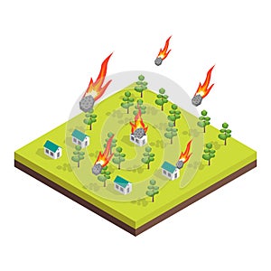 Nature Disaster Concept 3d Isometric View. Vector
