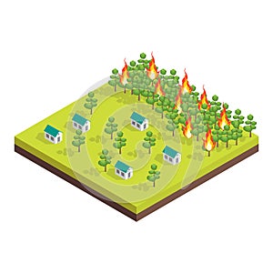 Nature Disaster Concept 3d Isometric View. Vector