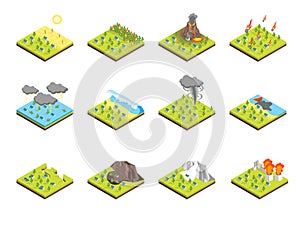 Nature Disaster Concept Set 3d Isometric View. Vector