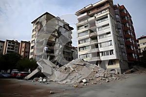 nature disaster in syria and turkey. Earthquake damaged buildings and roads.