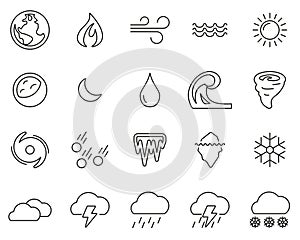 Nature Elements Icons Black & White Thin Line Set Big