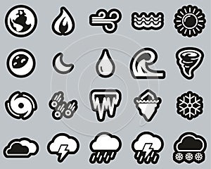 Nature Elements Icons White On Black Sticker Set Big