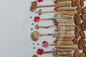 Nature, environment and botany - tree bark, branches and flowers with ceramic beads