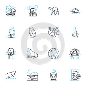 Nature exploration linear icons set. Wonder, Discovery, Adventure, Hike, Trek, Wildflowers, Exploration line vector and