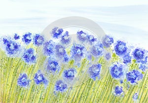 Nature floral landscape. Beautiful meadow landscape.Abstract blue flowers on spotted background
