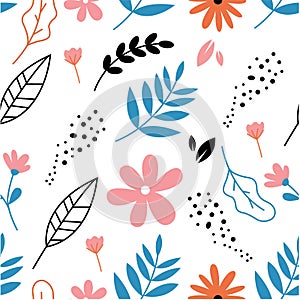Nature flowers and leaves watercolor seamless pattern. Background flowers photo
