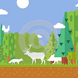 Nature forest animal silhouettes, environment protection concept, vector illustration