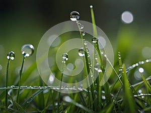 Nature fresh grass with dews. Close up of nature fresh green grass with dews drop