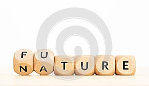 Nature and future words on flipping wood cube blocks