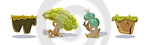 Nature Game Landscape Object and Elements Vector Set