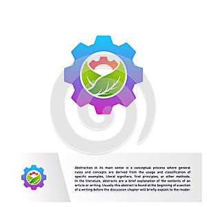 Nature Gear logo Design Vector Template. Mechanic with Leaf Icon Symbol. Colorful Icon