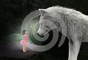 Nature, Girl, Wolf, Woods, Forest, Surreal